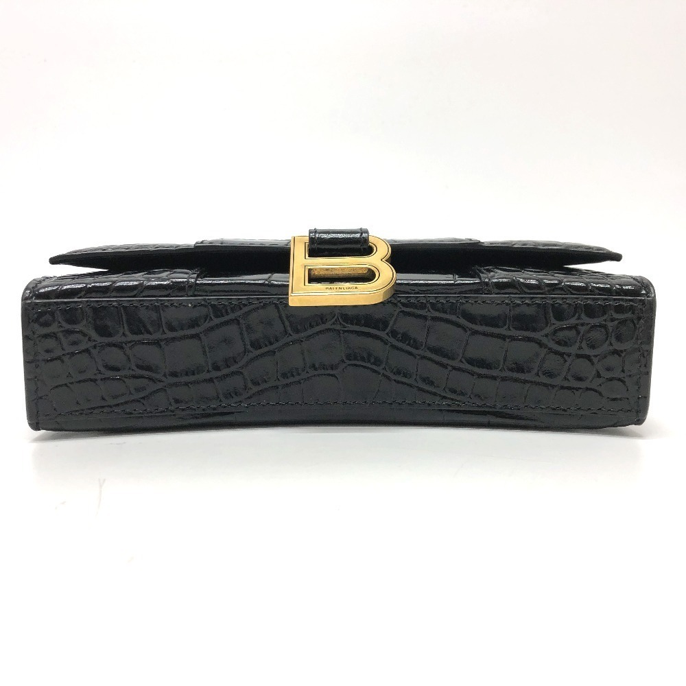 BALENCIAGA Logo Hourglass Chain Wallet Bag Shoulder Black Leather - Picture 4 of 9